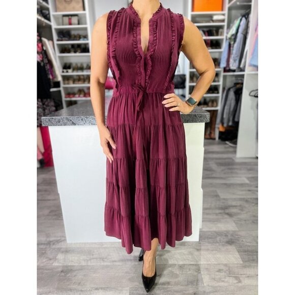 Ulla Johnson Maroon Tiered Sleeveless Midi Dress $690 Pristine! - Picture 5 of 14